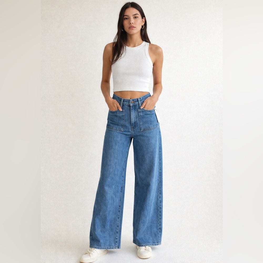 Aritzia Wilfred Free Adrift Jeans Blue Wide Leg Sz 8 NWT